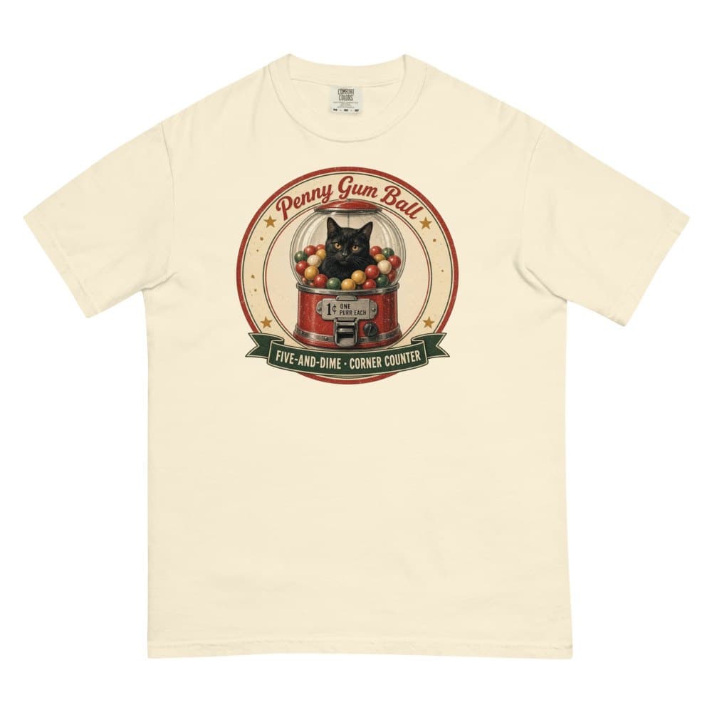 Penny Gum Ball tee in Ivory, flat: black cat in a gum ball machine